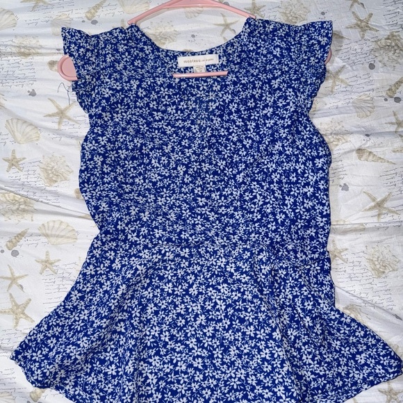Blue Floral Ruffle Sleeve Top - Picture 2 of 3